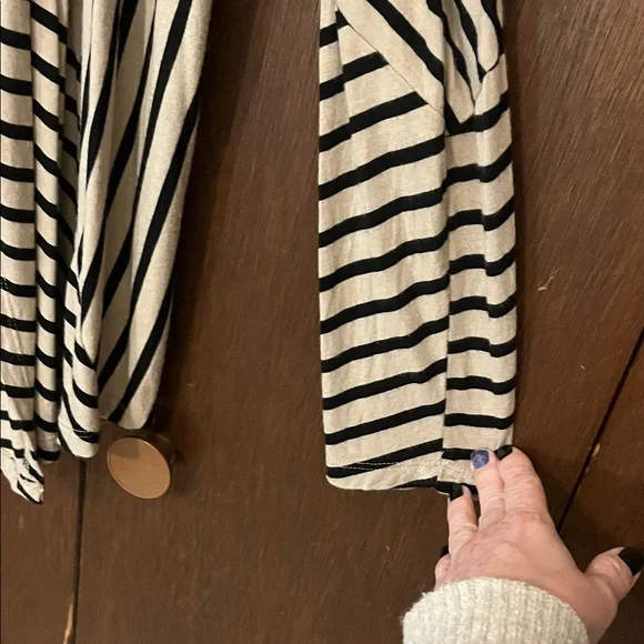 RXB Black and Beige Striped Asymmetrical Open Front Cardigan Style Top - Picture 10 of 14